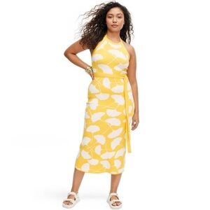 DVF x Target Halter Tie Neck Gingko Yellow Sweaterknit Midi Dress 💛